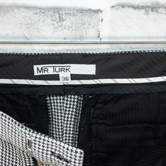 MR TURK Men's Slim fit Houndstooth Trouser Pants Black white size 36 - Picture 2 of 10